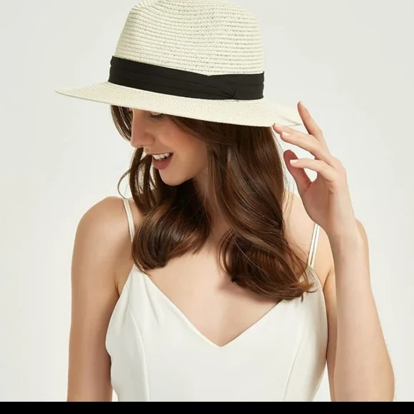 Womens Straw Hat Panama Roll up Fedora Sun hat